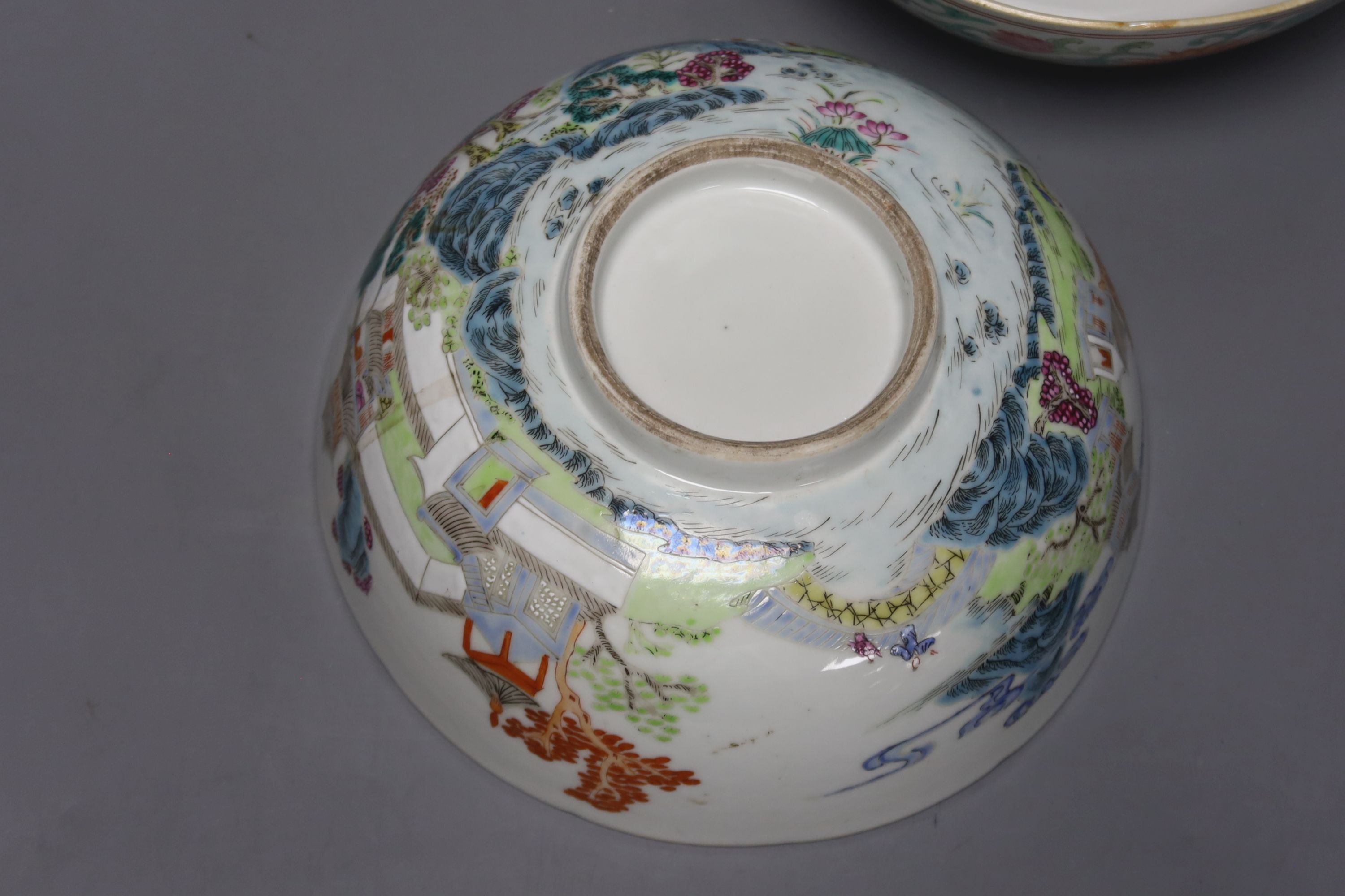 Two Chinese famille rose enamelled porcelain bowls, diameter 23cm